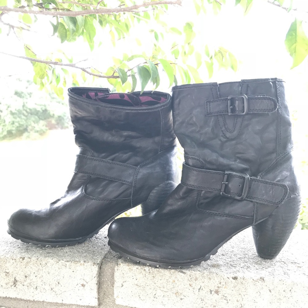 Women’s black leather 2” cone-heeled boots